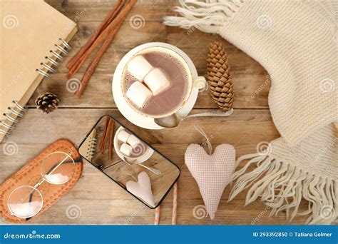 Cup With Drink Coffee Cappuccino Hot Chocolate Marshmallows Garlands