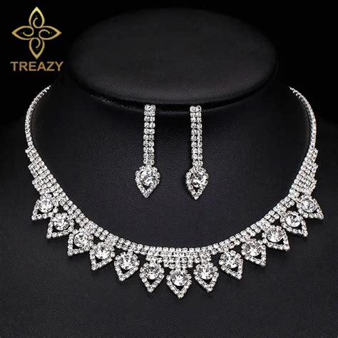 Treazy Conjunto De Joias De Noiva Strass Colar Gargantilha