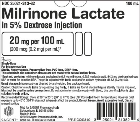 Rx Item Milrinone Lactate D5w 20mg100ml P B 10x100 By Sagent Gen Primacor