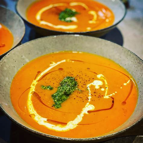 Roast Pumpkin And Tomato Soup With Basil Pesto — Ems Food For Friends