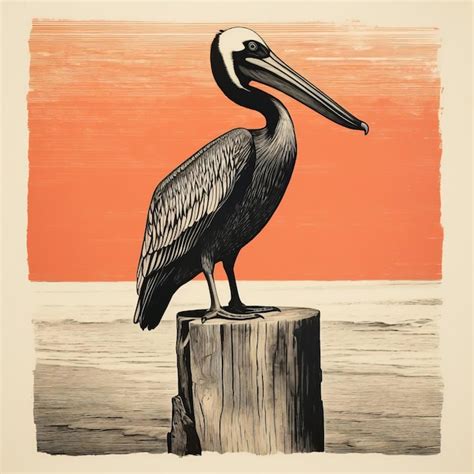 Premium Photo Minimalist Woodblock Print Illustration Of Pelican In