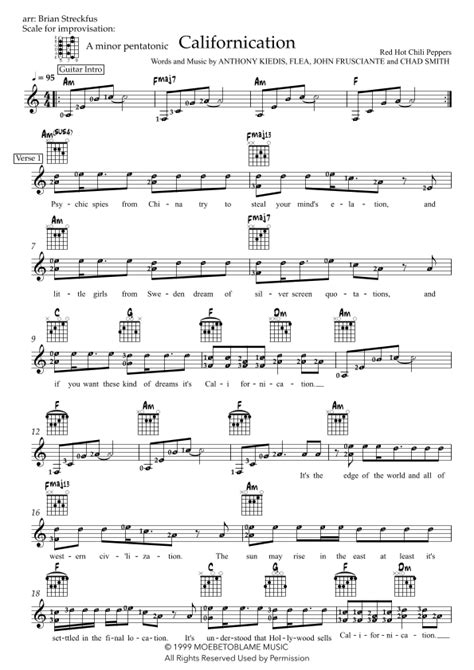 Californication Arr Brian Streckfus By Red Hot Chili Peppers Sheet