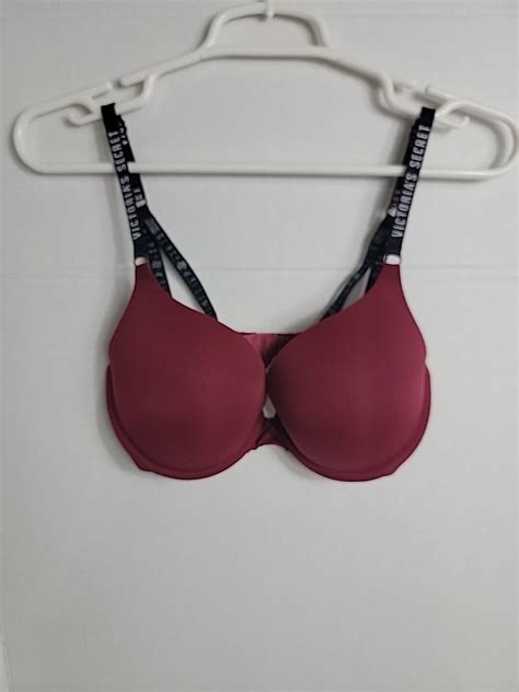 Victoria S Secret Perfect Shape Maroon Black Padded Underwire Bra 32DD