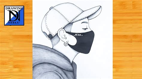 A Boy Wearing Cap With Mask Drawing Pencil Sketch For Beginner