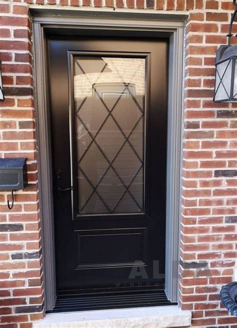 Black Front Door With Frosted Glass Insert Black Steel Door