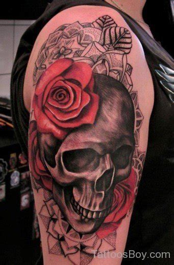 Skull And Rose Tattoo On Half Sleeve Tattoos Designs