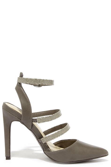 Cute Taupe Heels - Pointed Pumps - Caged Heels - $31.00