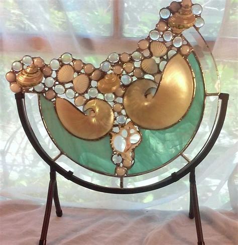 Double Nautilus In Stand Etsy Nautilus Custom Stained Glass Nautilus Shell