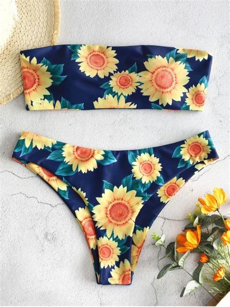 Zaful Sunflower Bandeau Bikini Set Multi A Bandeau Bikini Set Bikini Set Bikinis