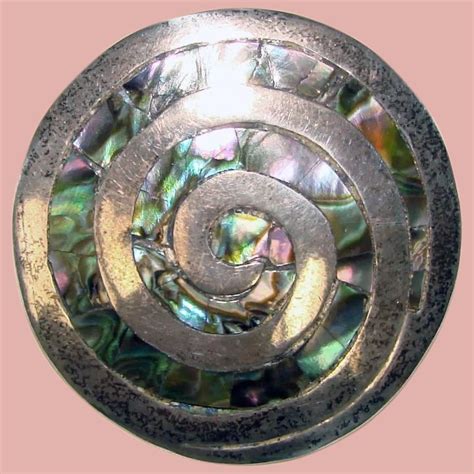 Gorgeous MEXICAN STERLING Abalone Inlay Vintage Brooch For Sale On Ruby