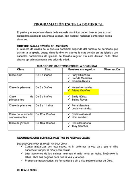 Programa Escuela Dominical PROGRAMACIÓN ESCUELA DOMINICAL El pastor y