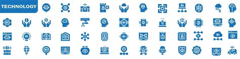 Technology Flat Icons Set Robots Biometrics Innovation Smart