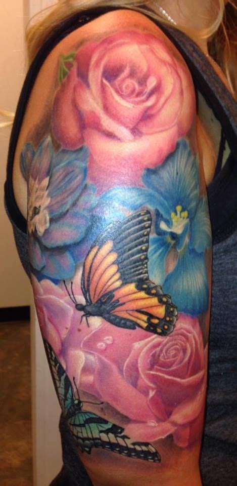 Colorful Flower And Butterfly Tattoo Half Sleeve Butterfly With