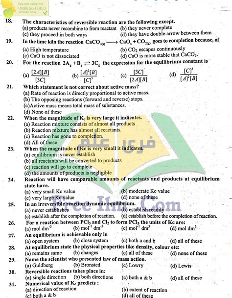 SOLUTION 10th Chemistry Ch9 Extra Mcqs Chemical Equilibrium Studypool