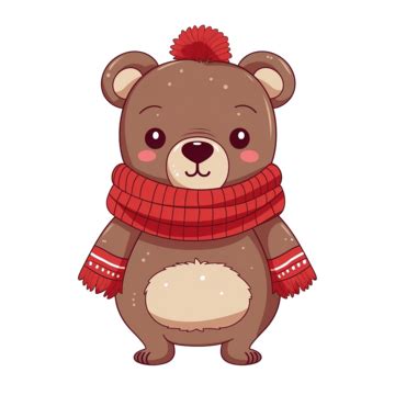 Bear Wears Red Scarf And Sweater Flat Style Cartoon Illustration Cute