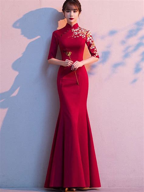 Embroidered Mermaid Fishtail Wedding Qi Pao Cheongsam Dress Cheongsam