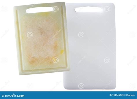 New Clean And Dirty White Plastic Cutting Board With Dark Stains