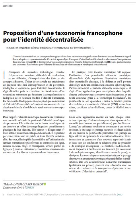 Une taxonomie pour l identité décentralisée