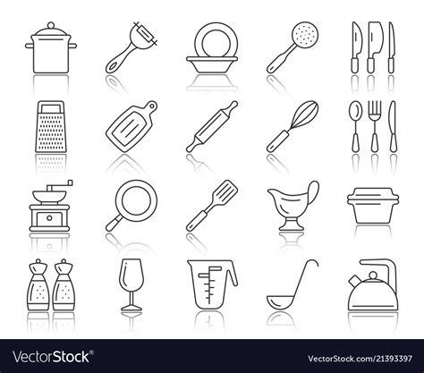 Kitchenware Simple Black Line Icons Set Royalty Free Vector