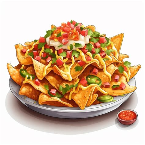 Premium AI Image Nachos 2d Vector Illustration Cartoon In White