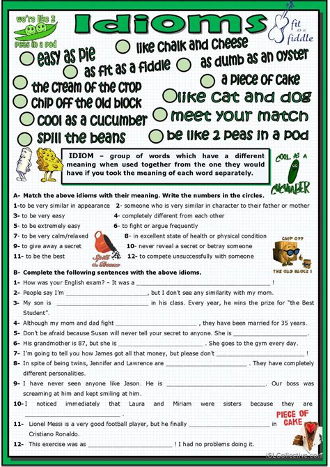 Idioms English ESL Worksheets Pdf Doc