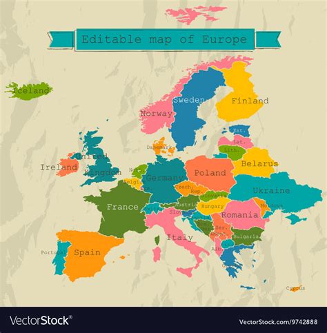 Editable map of europe with all countries Vector Image