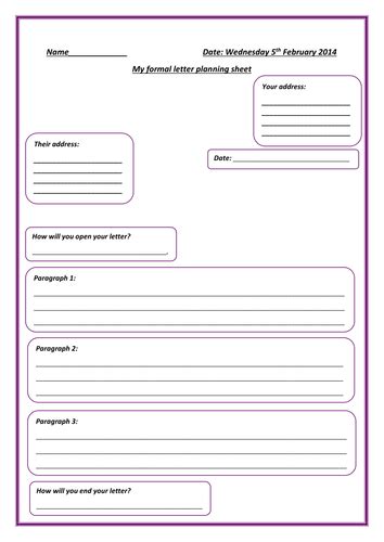 Formal Letter Planning Sheet By Littledreamer Teaching Resources Tes