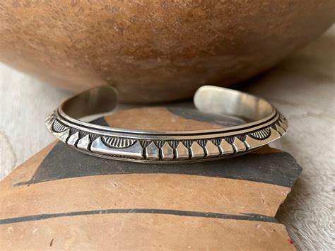 G Carinated Sterling Silver Cuff Bracelet By Navajo Randy Secatero