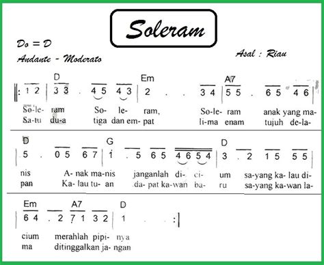 Not Angka Lagu Soleram Suara 1 Dan 2