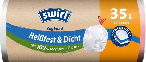 Swirl Müllbeutel 35 l Zugband mit 100 recyceltem Plastik 15 St