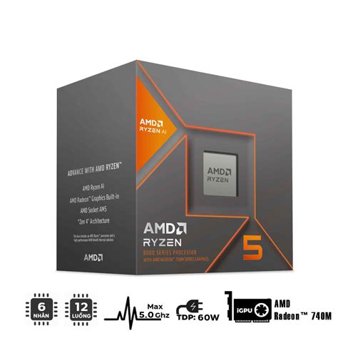 Cpu Amd Ryzen 5 8500g 5 0 Ghz Upto 3 5 Ghz 22mb 6 Cores 12 Threads 65w Socket Am5