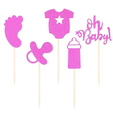 Pack Glitter Pink Baby Girl Baby Shower Cupcake Toppers Cake Toppers