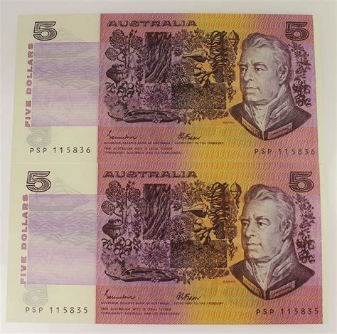 Lot Australia Johnston Fraser OCR B 5 1985 Uncirculated OPQ