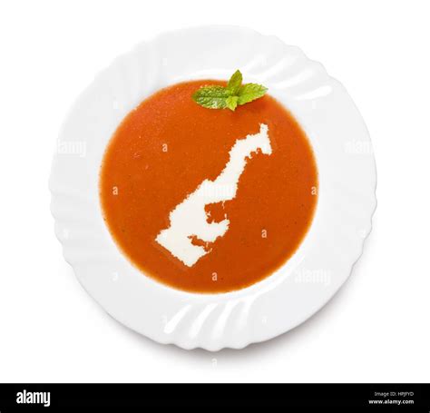 A Plate Tomato Soup With Cream In The Shape Of Monaco Series Stock