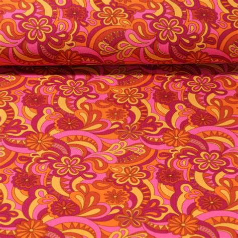 Faschingsstoff Retro Blumen Orange Snaply