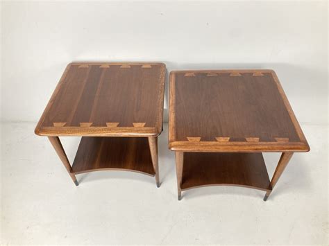 Pair Tiered Walnut End Tables By Andre Bus For Lane Acclaim Vintage