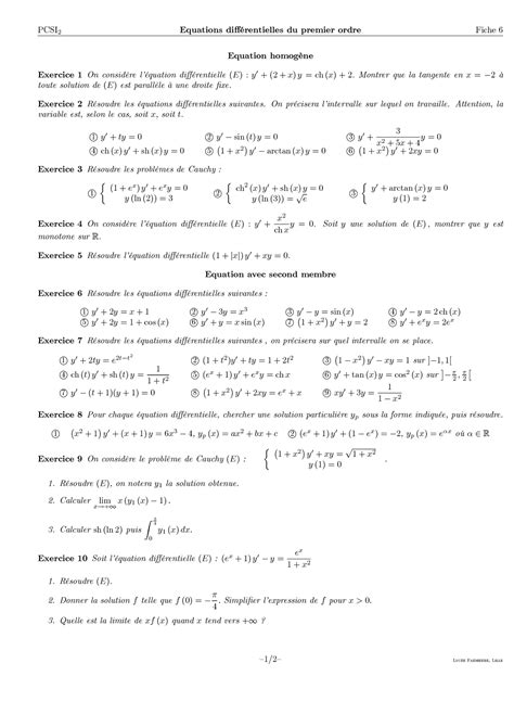 Equations Differentielles Lineaires Du 1er Ordre Exercices Non Corriges