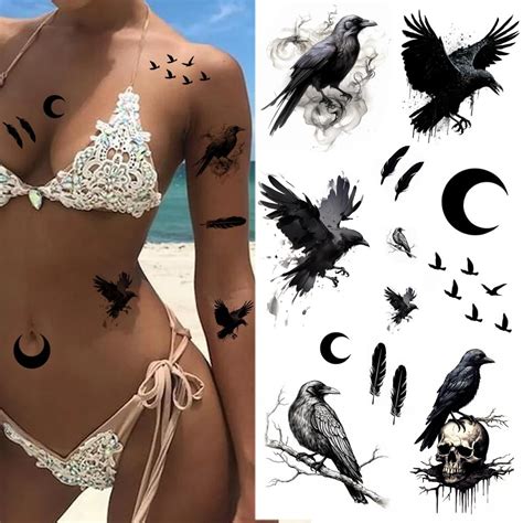 Amazon Dopetattoo 6 Sheets Dopetattoo Temporary Tattoos Raven