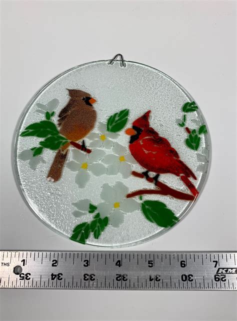 Cardinal Suncatcher Cardinal Window Hanging Fused Glass Etsy