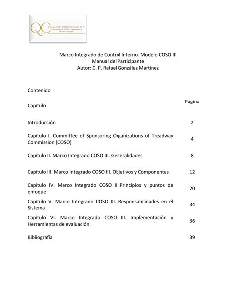 Modelo Coso Iii Sin Comentarios Marco Integrado De Control Interno