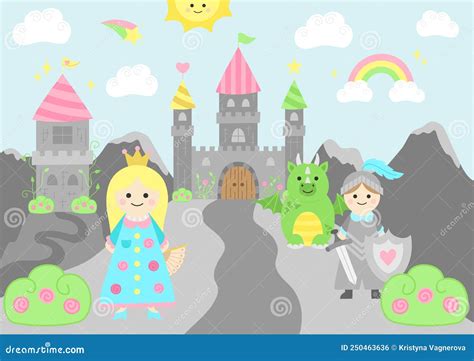 Princess Fairytale Cute Castle Vector Background Stock Vector