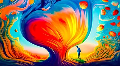 Premium AI Image Painting Of Man Standing In Front Of Colorful Wave