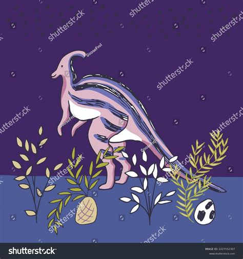 Dinosaur Parasaurolophus Vector Illustration Print Stock Vector Royalty Free 2227552307