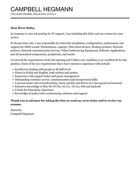 Cover Letter For It Support Application Letter Examples