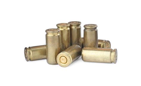 Cartridge Cases Isolated On White Firearm Ammunition Stock Image