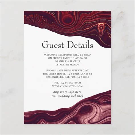 Garnet And Gold Strata Agate Wedding Guest Details Enclosure Card Zazzle