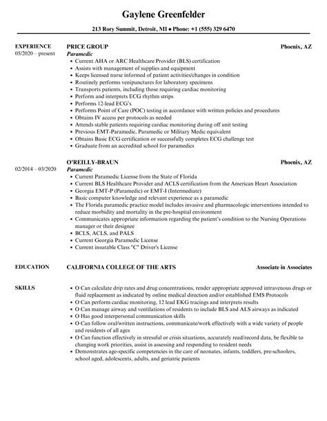 Paramedic Resume Samples Velvet Jobs