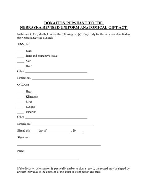 NEBRASKA REVISED UNIFORM ANATOMICAL GIFT ACT Fill Out And Sign