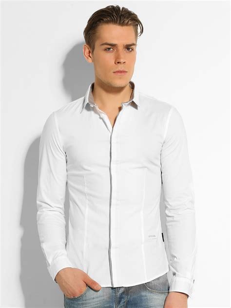 Guess Tailored Bartack Shirt In White For Men Lyst