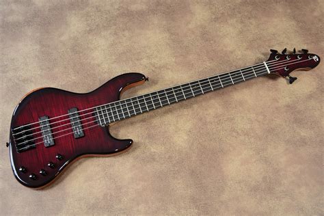 Myra Bass 5 Strings With Red Burst On Curly Maple Top Ready To Go To Japan Paul Lairat Luthier